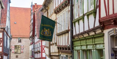 Panorama of half timbered houses in the historc city of Muhlhausen, Germany clipart