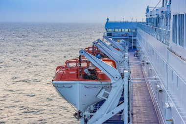 Lifeboats on the deck of a ferry between IJmuiden, Netherlands and Newcastle, England clipart