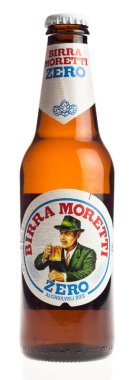 Bottle of non-alcoholic Italian Birra Moretti beer isolated on white background clipart