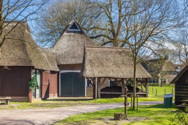 Historic agricultural buildings in the center of Orvelte, Netherlands clipart