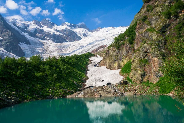 Wonderful View Caucasus Mountains Lake Foreground Fotos de stock