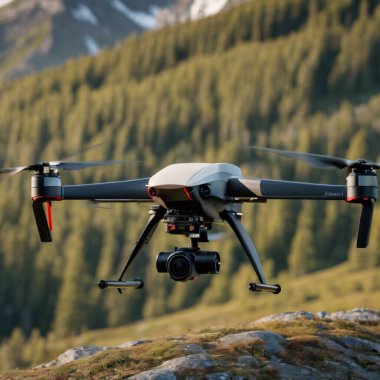 Güneşli bir günde, kayaların üzerinde çam ormanına karşı yüzen bir dron. Highland 'da hava kamerasıyla resim gibi bir manzara çekiyoruz.