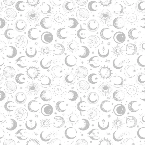 无缝图案与月亮和新月形 可用于墙纸 图案填充 纺织品 网页背景 表面纹理 — 图库矢量图片