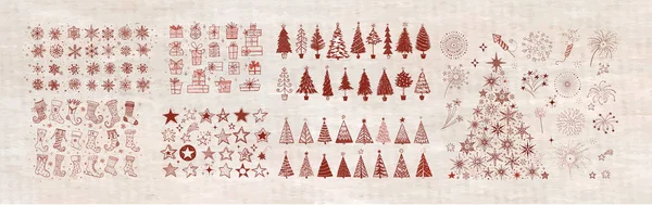 Büyük Bir Noel Karalama Elementleri Seti Yıldızlar Kar Taneleri Noel — Stok Vektör