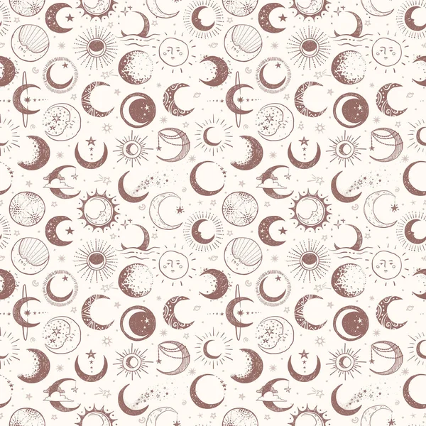 无缝图案与月亮和新月形 可用于墙纸 图案填充 纺织品 网页背景 表面纹理 — 图库矢量图片