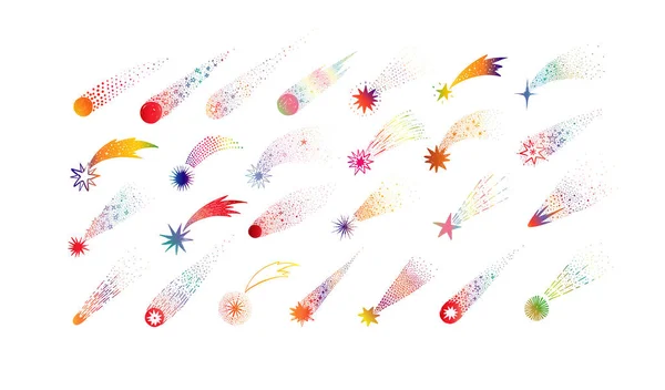Coleção Cometas Doodle Arco Íris Meteoritos Estrelas Cadentes Sobre Fundo —  Vetores de Stock