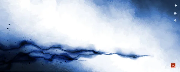 Pintura Lavado Tinta Azul Abstracta Sobre Fondo Blanco Tinta Oriental — Vector de stock