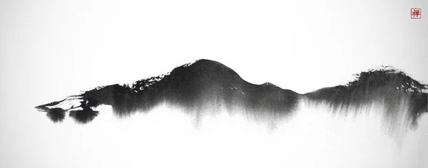 白い背景に海の波の水墨画 伝統的な東洋の水墨画 遊戯王華 シンプルなミニマリストスタイル ヒエログリフの訳 Zen — ストックベクタ
