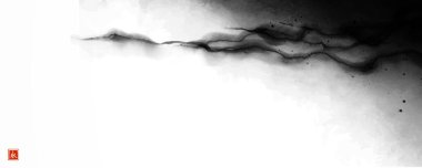 Beyaz arka planda soyut mürekkep boyası. Geleneksel oryantal mürekkep boyası sumi-e, u-sin, go-hua. Hiyeroglif- sonsuzluk.