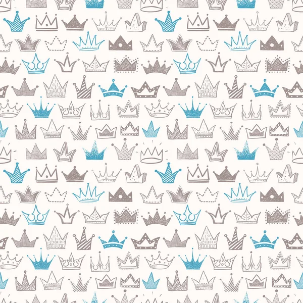 Seamless Backrgound Beige Blue Doodle Crowns Can Used Wallpaper Pattern — Stock Vector