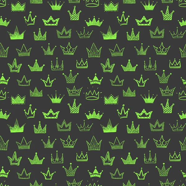 Płynny Backkrgound Neonowych Zielonych Doodle Korony Czarnym Tle Może Być — Wektor stockowy