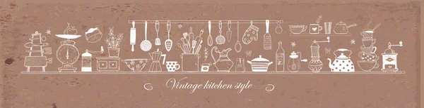 Composizione Con Utensili Cucina Doodle Sfondo Marrone Carta Pacchi Illustrazione — Vettoriale Stock