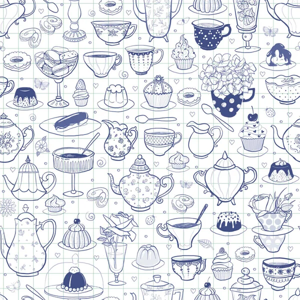 无缝图案的茶党在衬里纸的背景上的英语风格 面包店 可用于墙纸 图案填充 纺织品 网页背景 表面纹理 — 图库矢量图片
