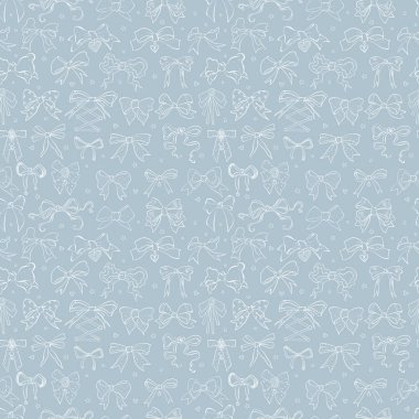 Kusursuz desenli, el çizimi papyonlu, çeşitli stillerde ve mavi pastel renkli şekillerde. Şık ve zarif tekstil veya kağıt tasarımları için uygundur