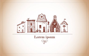 Aşağıdaki metnin için yeri olan şirin evlerin el çizimi çizimi. Klasik stil