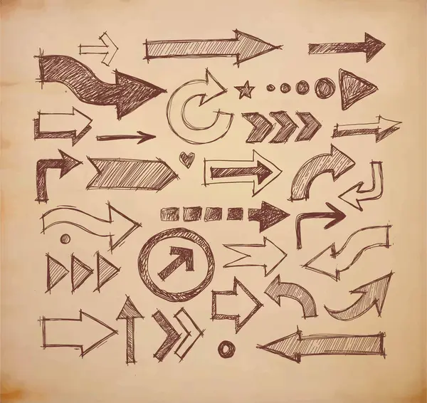 El çizimi karalama okları çeşitli stil ve yönlerde, klasik arka planda kaba ve sanatsal bir hisle çizilmiş..