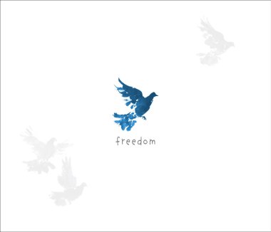 Minimalist tasarım, bembeyaz üzerine tek bir mavi sumi-e tarzı kuş..