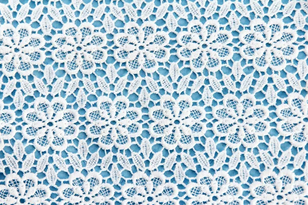 テーブルクロスなどをテーラリングするための左右対称のパターンを持つ生地の美しさのダブルホワイトブルー素材 — ストック写真