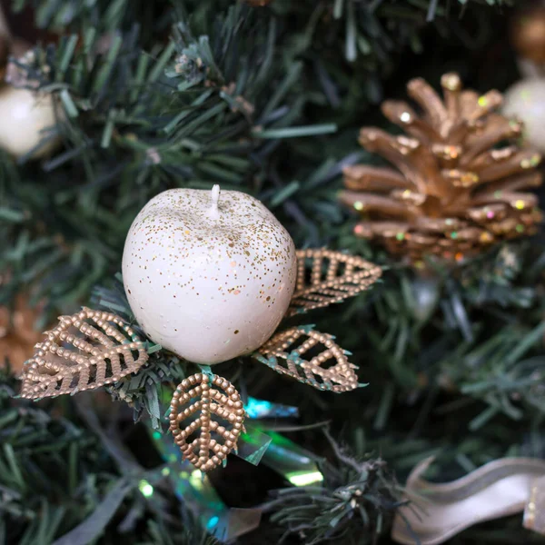 Beautiful Elegant New Year Tree Decorated Cone Shiny Toys — Stock Photo, Image