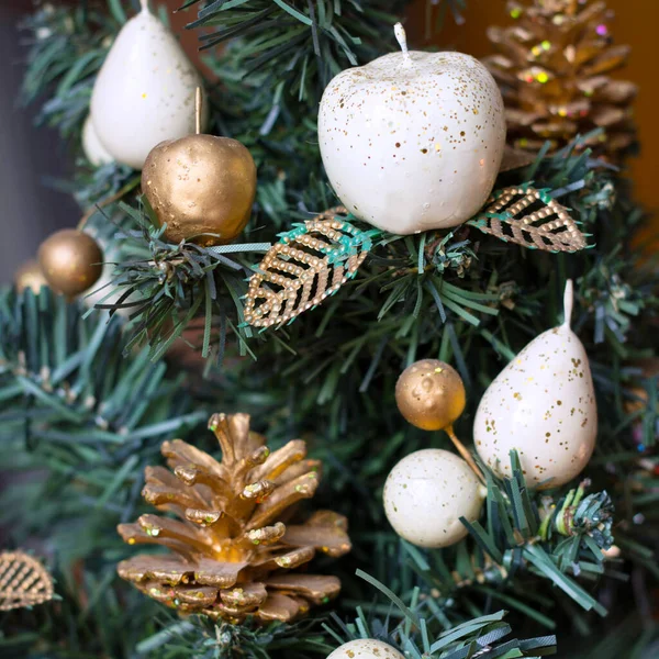 Part New Year Tree Decorated Toys — Stock Photo, Image