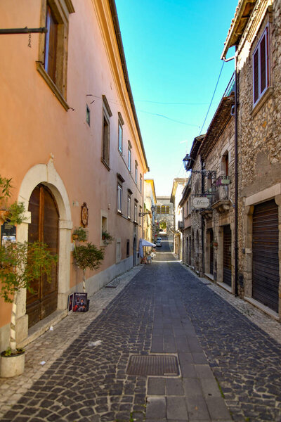 A small street between ancient buildings in Boville Ernica, a historic town in the province of Frosinone, Italy.