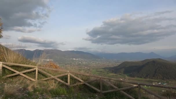 Valley Seen Roman Amphitheater Top Mountain Pietravairano Village Province Caserta — Stock Video
