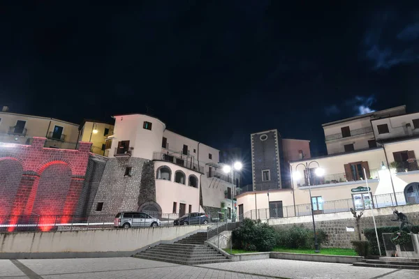 stock image Night view of a square in Ruviano, a small village in the province of Caserta in Italy.