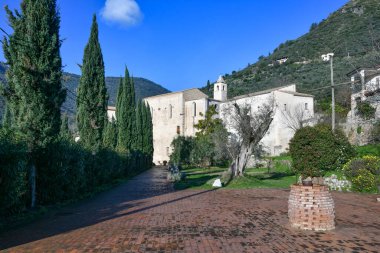 Panoramic view of the medieval monastery of San Magno in the Lazio region, Italy.
