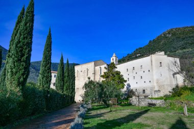 Panoramic view of the medieval monastery of San Magno in the Lazio region, Italy.