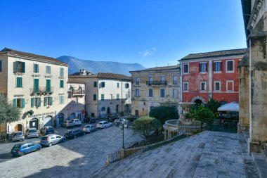The square of Priverno with a view of the cathedral and the town hall. Priverno is a medieval town not far from Rome in Italy.