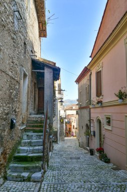A narrow street in the historic center of Priverno, an old village in Lazio, not far from Rome, Italy.