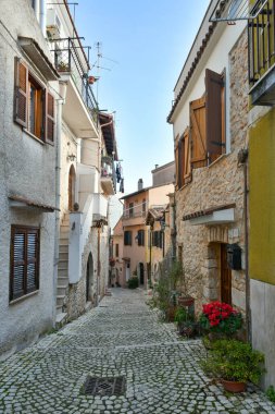 A narrow street in the historic center of Priverno, an old village in Lazio, not far from Rome, Italy.