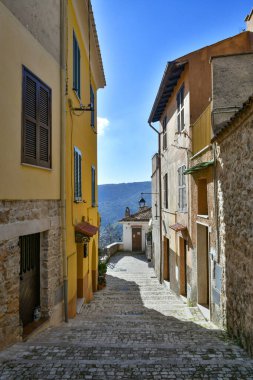 A narrow street in the historic center of Priverno, an old village in Lazio, not far from Rome, Italy.