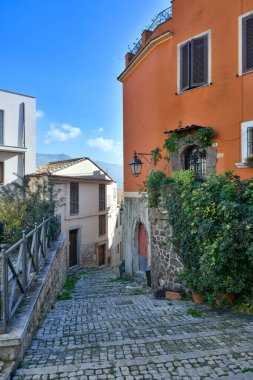 A narrow street in the historic center of Priverno, an old village in Lazio, not far from Rome, Italy.