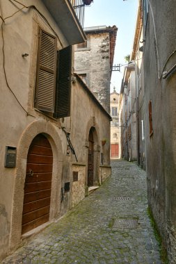 A narrow street in the historic center of Patrica, an old village in Lazio in the province of Frosinone, Italy.