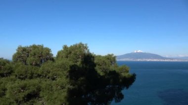 The Vesuvius volcano stands out over the gulf of Naples. Landscape from the town of Vico Equense, Italy.