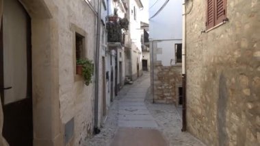 Bovino 'nun eski evleri arasında bir ara sokak, İtalya' nın Foggia eyaletindeki kırsal bir kasaba..