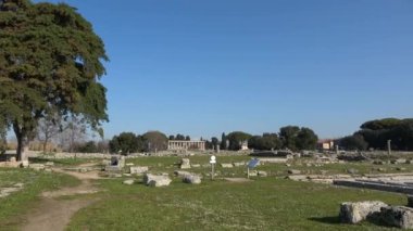 Architecture of an ancient Greek temple in the archaeological park in Salerno province, Campania state, Italy.