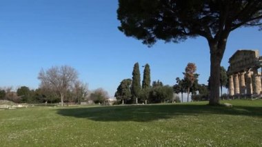 Architecture of an ancient Greek temple in the archaeological park in Salerno province, Campania state, Italy.