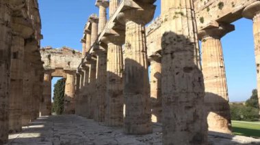 Architecture of an ancient Greek temple in the archaeological park in Salerno province, Campania state, Italy.