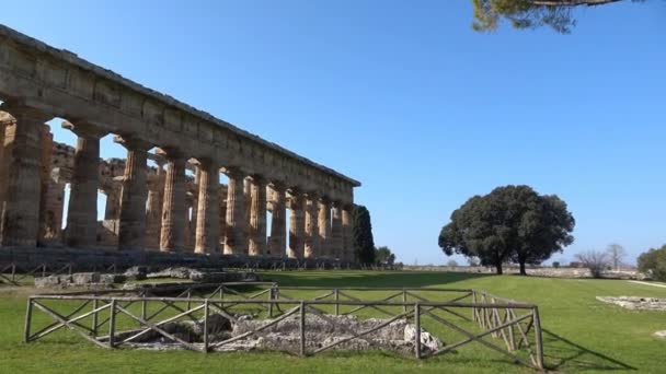 イタリア カンパニア州サレルノ県の考古学公園内の古代ギリシャの寺院の建築 — ストック動画
