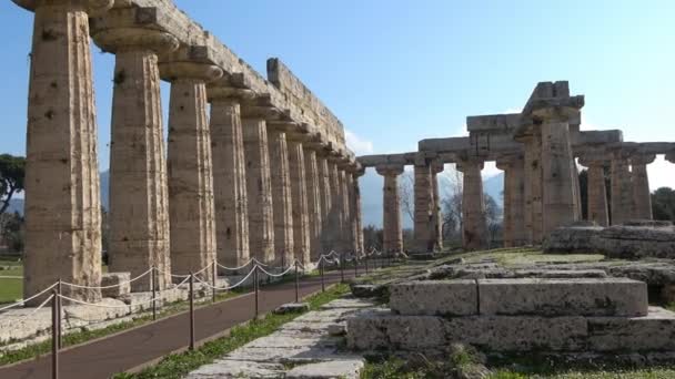 イタリア カンパニア州サレルノ県の古代ギリシャ ローマの都市 ペストムの遺跡と風景 — ストック動画