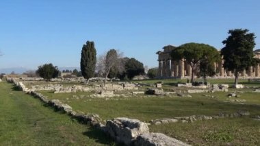 The architecture of Paestum, the ancient temples of a Greco-Roman city in the province of Salerno, Italy.
