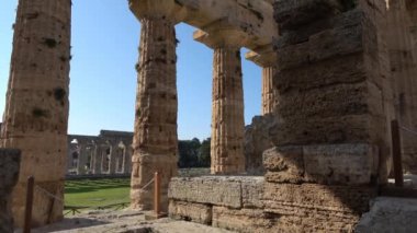 The architecture of Paestum, the ancient temples of a Greco-Roman city in the province of Salerno, Italy.