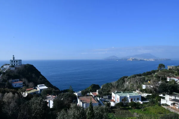 Farol Capo Miseno Costa Frente Para Ilhas Golfo Nápoles Itália — Fotografia de Stock