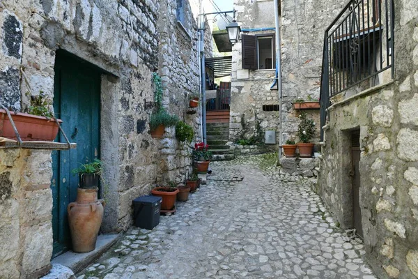 Úzká Ulice Mezi Starými Domy Fumone Historické Město Státě Lazio — Stock fotografie