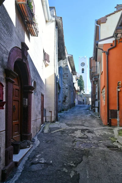 Una Strada Tra Antiche Case Torrice Borgo Medievale Provincia Frosinone — Foto Stock
