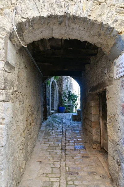 Ένας Στενός Δρόμος Ανάμεσα Στα Παλιά Σπίτια Του Civitacampomarano Μια — Φωτογραφία Αρχείου