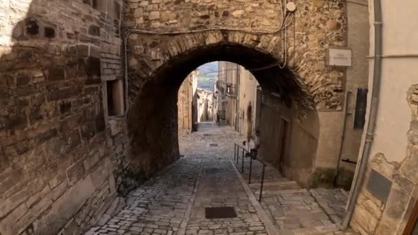 Uma Rua Estreita Entre Antigas Casas Guardialfiera Uma Cidade Medieval — Vídeo de Stock