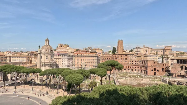 Panoramatický Výhled Římské Fórum Starobylý Komplex Budov Centru Historického Města — Stock fotografie